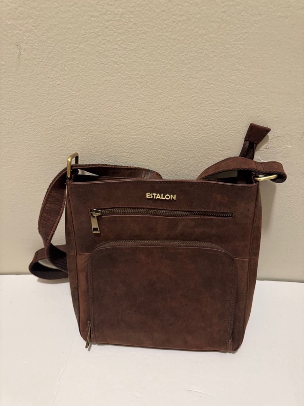 Estalon Brown Leather Messenger Bag for Men
